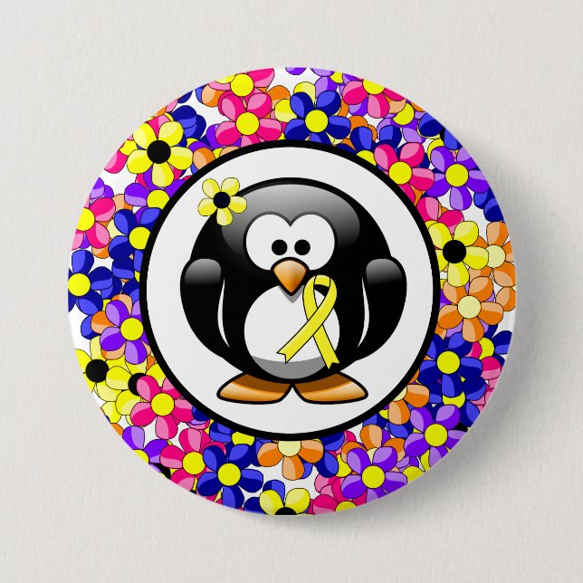 Badge Rond 7,6 Cm Pingouin à ruban de sensibilisation jaune (Devant)