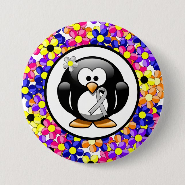 Badge Rond 7,6 Cm Pingouin à ruban pour la sensibilisation à l'argen (Devant)
