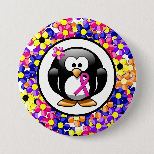 Badge Rond 7,6 Cm Pingouin à ruban pour la sensibilisation au rose c (Devant)