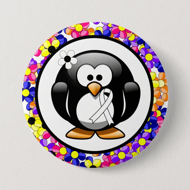 Badge Rond 7,6 Cm Pingouin à ruban pour la sensibilisation blanche (Devant)
