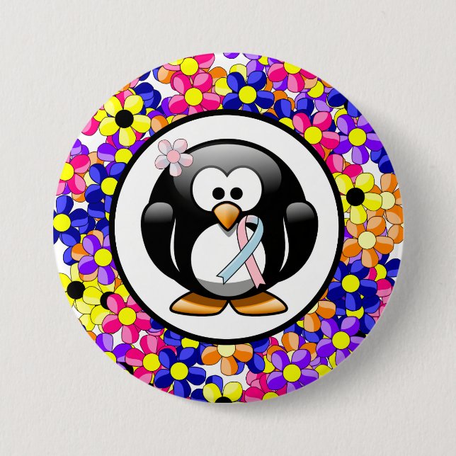 Badge Rond 7,6 Cm Pingouin à ruban rose et bleu clair (Devant)