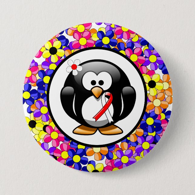 Badge Rond 7,6 Cm Pingouin à ruban rouge et blanc (Devant)