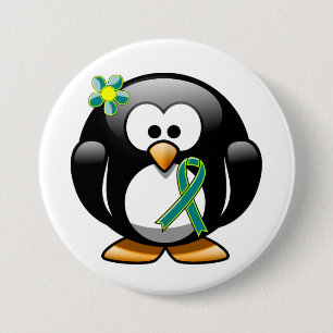 Badge Rond 7,6 Cm Pingouin à ruban turquoise et vert citron vert