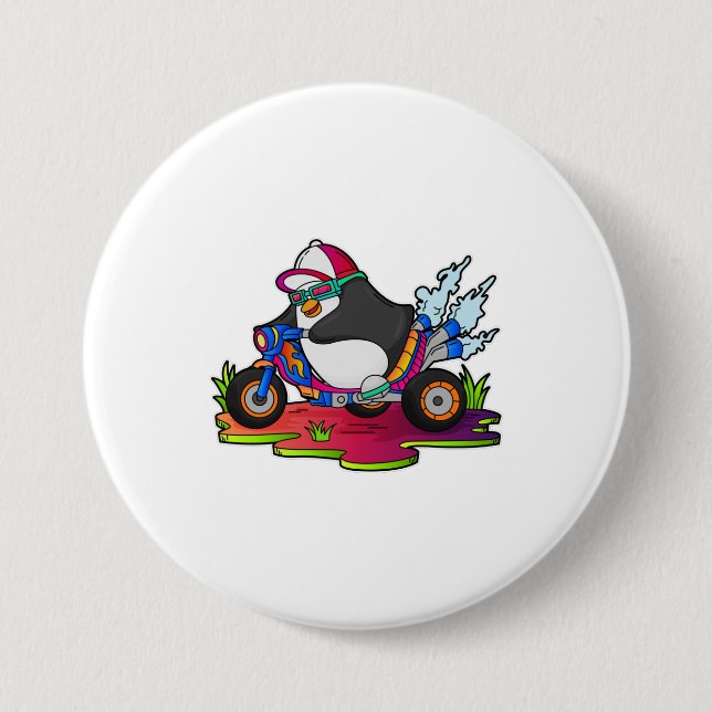 Badge Rond 7,6 Cm Pingouin as Biker (Devant)