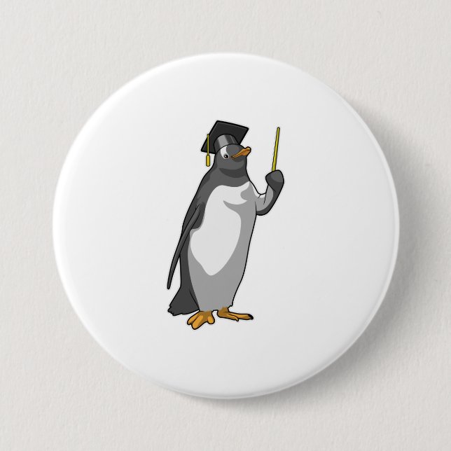 Badge Rond 7,6 Cm Pingouin as Teacher with Pointer (Devant)