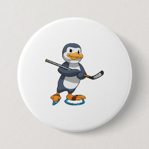 Badge Rond 7,6 Cm Pingouin au hockey sur glace avec bâton de hockey