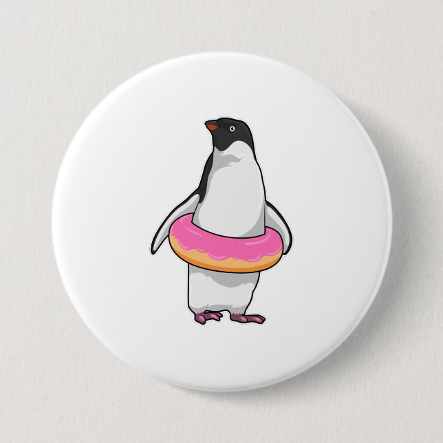 Badge Rond 7,6 Cm Pingouin avec Donut (Devant)