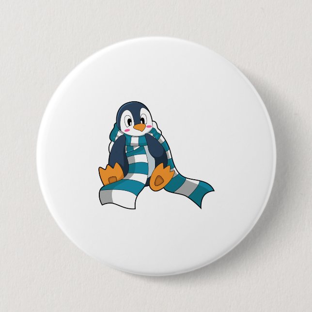 Badge Rond 7,6 Cm Pingouin avec Écharpe (Devant)