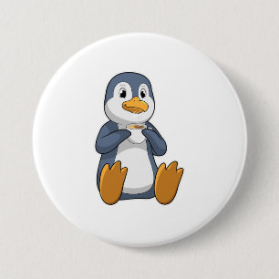 Badge Rond 7,6 Cm Pingouin avec la coupe du café