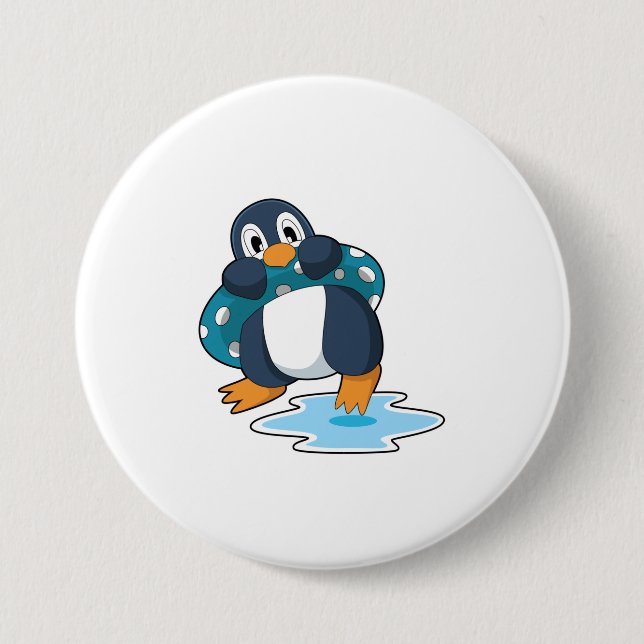 Badge Rond 7,6 Cm Pingouin avec Lifebuoy (Devant)