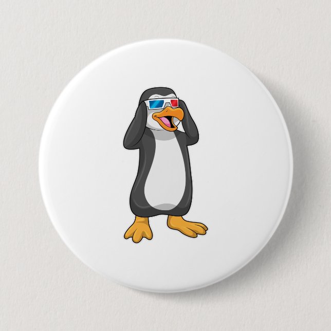 Badge Rond 7,6 Cm Pingouin avec lunettes (Devant)