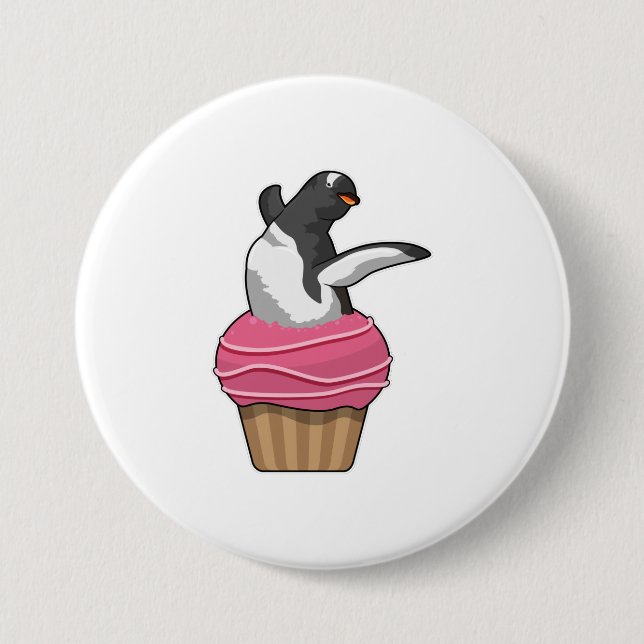 Badge Rond 7,6 Cm Pingouin avec muffin (Devant)