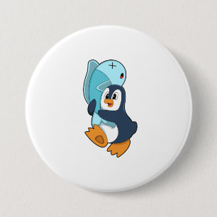 Badge Rond 7,6 Cm Pingouin avec poisson