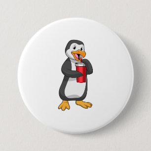 Badge Rond 7,6 Cm Pingouin avec tasse à boire avec paille