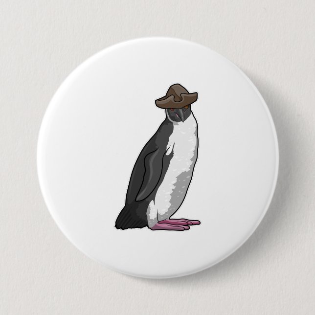 Badge Rond 7,6 Cm Pingouin comme pirate avec Casquette (Devant)