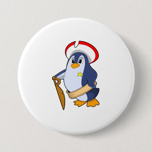 Badge Rond 7,6 Cm Pingouin comme pirate avec Casquette