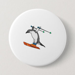 Badge Rond 7,6 Cm Pingouin comme Saut à ski avec Ski
