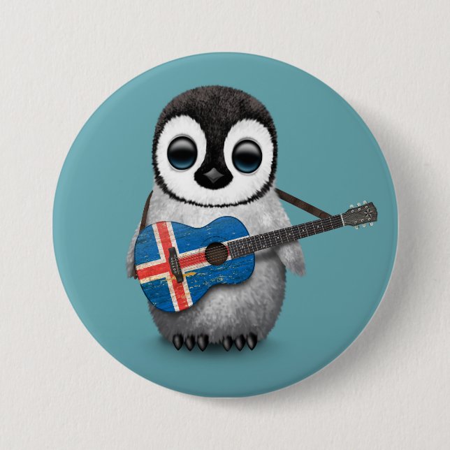 Badge Rond 7,6 Cm Pingouin de bébé jouant le bleu islandais de (Devant)