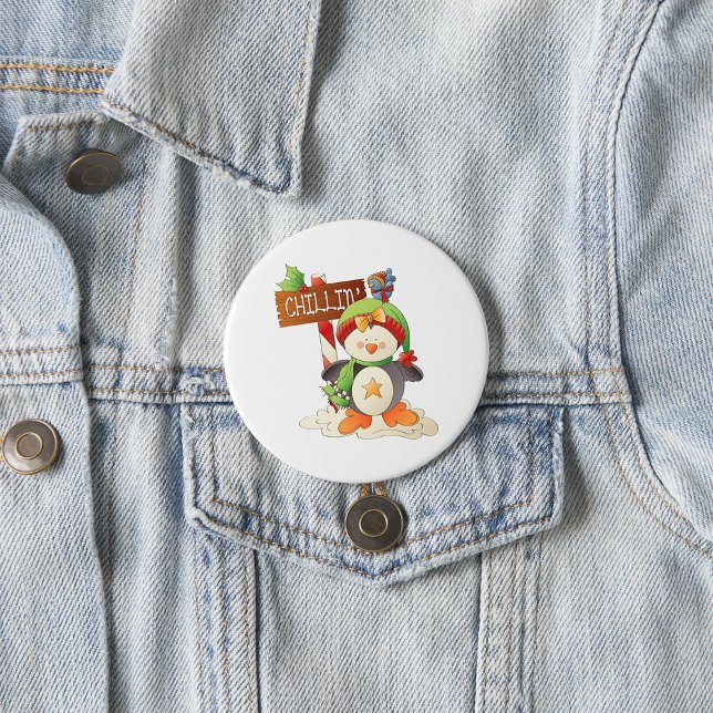 Badge Rond 7,6 Cm Pingouin d'hiver et oiseau Chillin Noël (Créateur téléchargé)