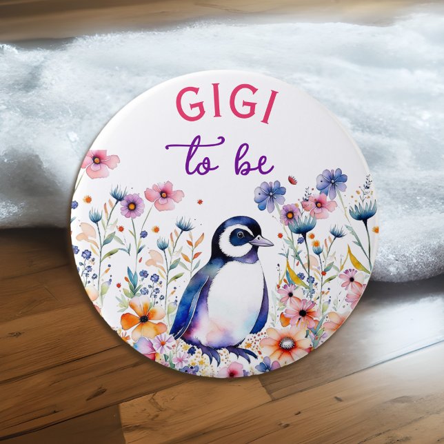 Badge Rond 7,6 Cm Pingouin en Fleurs Baby shower Gigi à être (Créateur téléchargé)