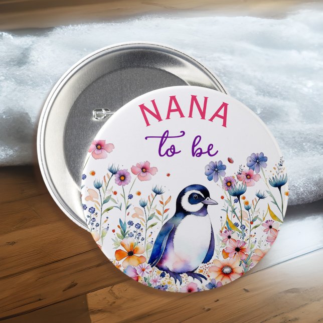Badge Rond 7,6 Cm Pingouin en Fleurs Baby shower Nana à être (Créateur téléchargé)