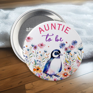 Badge Rond 7,6 Cm Pingouin en Fleurs Baby shower Tante à être