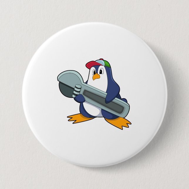 Badge Rond 7,6 Cm Pingouin en mécanique avec outil (Devant)