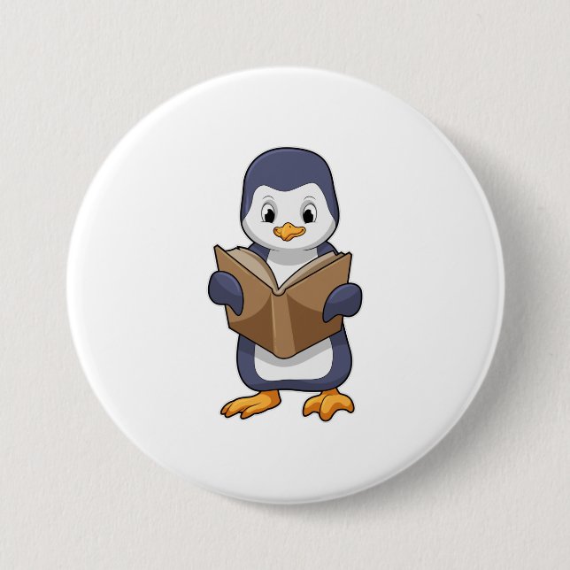Badge Rond 7,6 Cm Pingouin Nerd avec Livre (Devant)