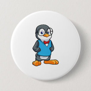 Badge Rond 7,6 Cm Pingouin Nerd avec lunettes