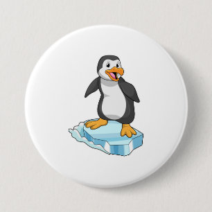 Badge Rond 7,6 Cm Pingouin sur glace floc