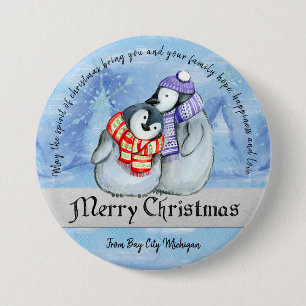 Badge Rond 7,6 Cm Pingouins de Noël
