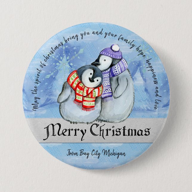 Badge Rond 7,6 Cm Pingouins de Noël (Devant)