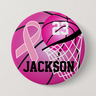 Badge Rond 7,6 Cm Pink Basket Design Cancer Sensibilisation Support