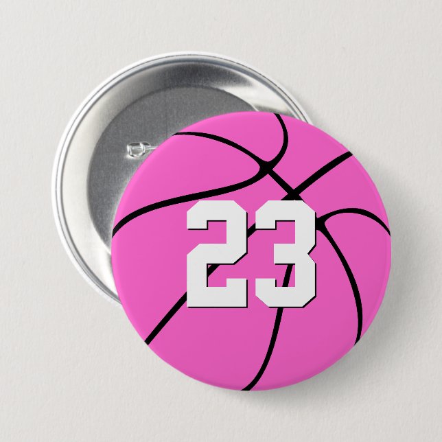 Badge Rond 7,6 Cm Pink Basketball Custom Jersey Numéro/Lettres Sport (Devant & derrière)