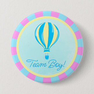 Badge Rond 7,6 Cm Pink Hot Air Balloon Gender Reveal Team Boy