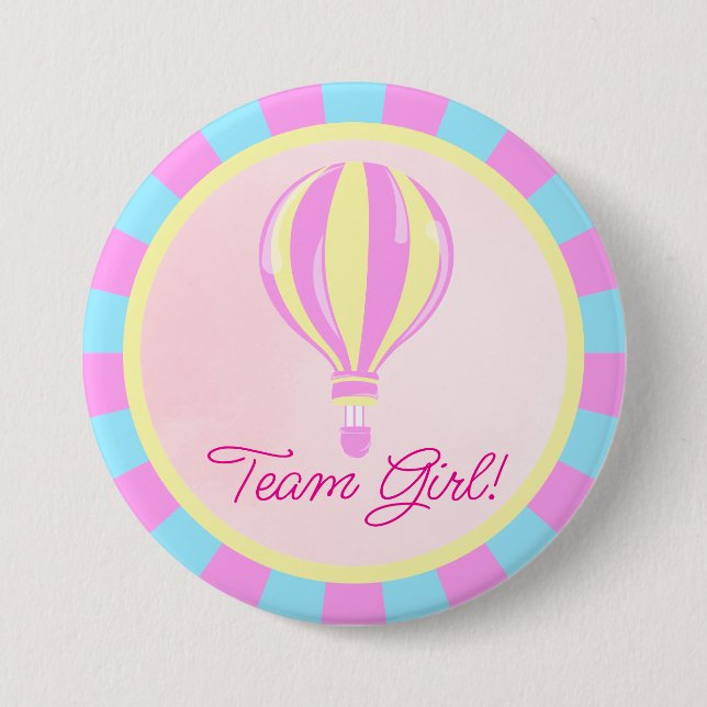 Badge Rond 7,6 Cm Pink Hot Air Balloon Gender Reveal Team Girl  (Devant)