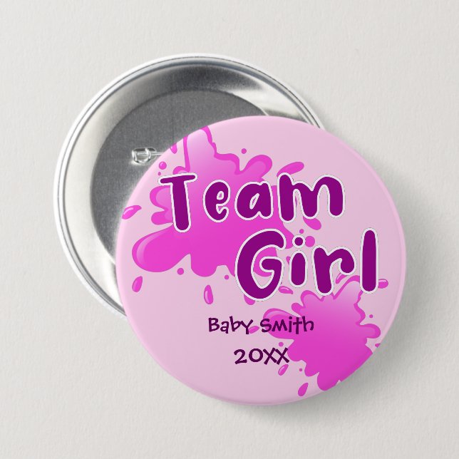 Badge Rond 7,6 Cm Pink Splash Genre révéler Team Girl rose (Devant & derrière)