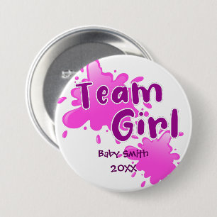 Badge Rond 7,6 Cm Pink Splash Genre révéler Team Girl rose Bouton