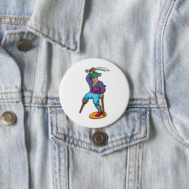 Badge Rond 7,6 Cm Pirate avec Jambe de Bois et Épée (Créateur téléchargé)