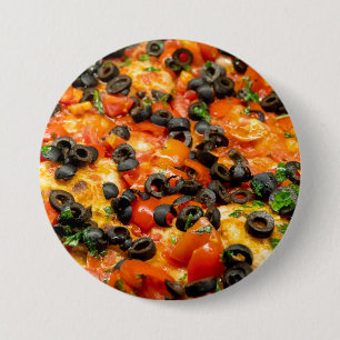 Badge Rond 7,6 Cm Pizza aux olives noires