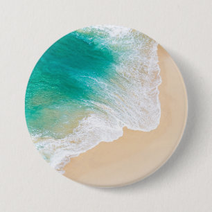 Badge Rond 7,6 Cm Plage de sable tropical - Vagues - Vue sur drone