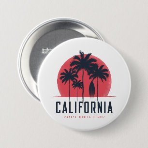 Badge Rond 7,6 Cm Plage de Santa Monica Californie Palmier Rétro