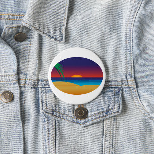 Badge Rond 7,6 Cm Plage de Sunset Tropical Palm Feuille Ocean Waves