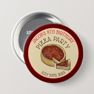 Badge Rond 7,6 Cm Plat profond Pepperoni Pizza Pie fête d'anniversai
