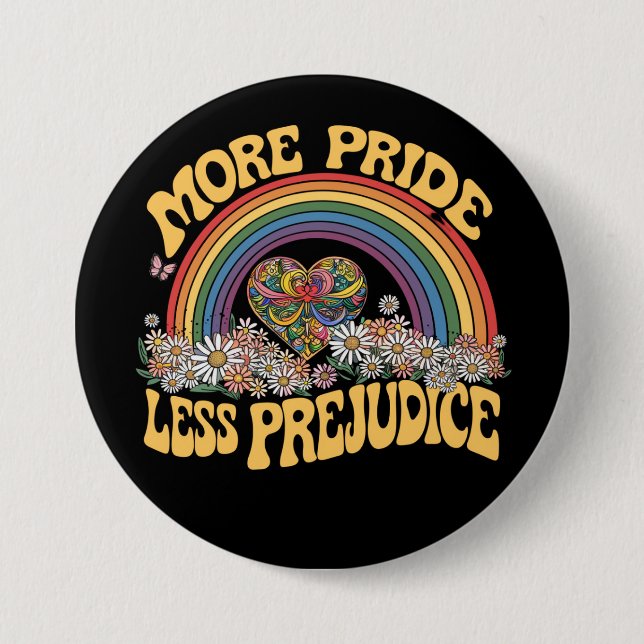 Badge Rond 7,6 Cm Plus de fierté moins de préjugés Retro Rainbow Pri (Devant)