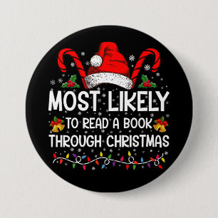 Badge Rond 7,6 Cm Plus susceptible de lire un livre à travers Noël