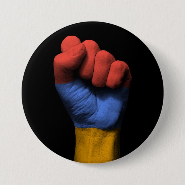 Badge Rond 7,6 Cm Poing serré augmenté avec le drapeau arménien (Devant)