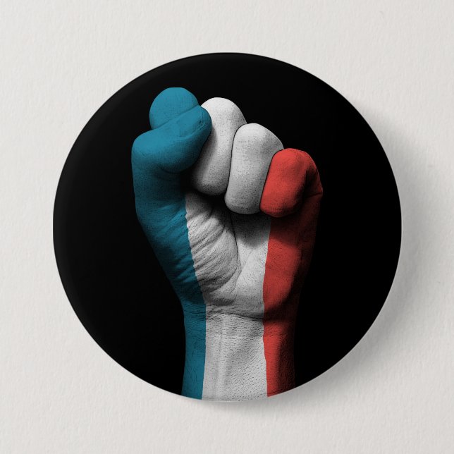 Badge Rond 7,6 Cm Poing serré augmenté avec le drapeau français (Devant)