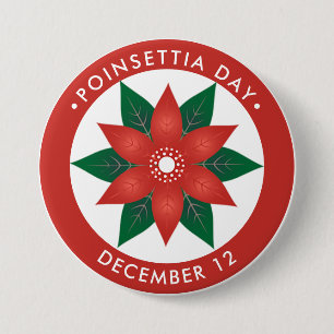 Badge Rond 7,6 Cm Poinsettia Day, fleur rouge