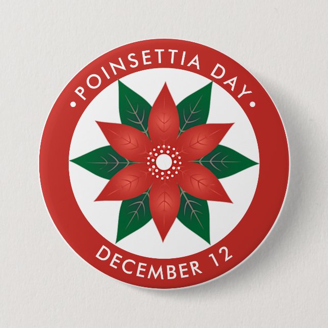 Badge Rond 7,6 Cm Poinsettia Day, fleur rouge (Devant)